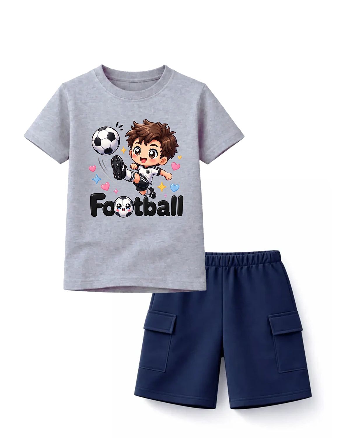 Little MVP Football Graphic Tee & Khaki Cargo Shorts Set