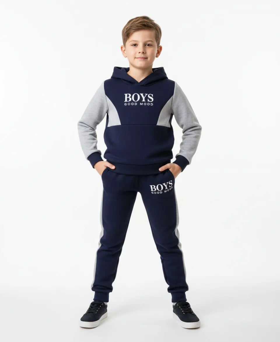Boys Fleece Tracksuit Set – Navy & Grey Winter Outfit