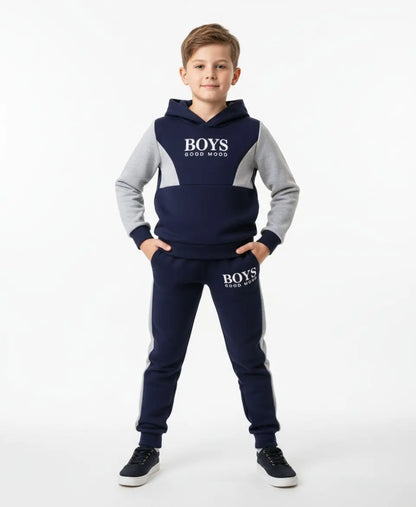 Boys Fleece Tracksuit Set – Navy & Grey Winter Outfit