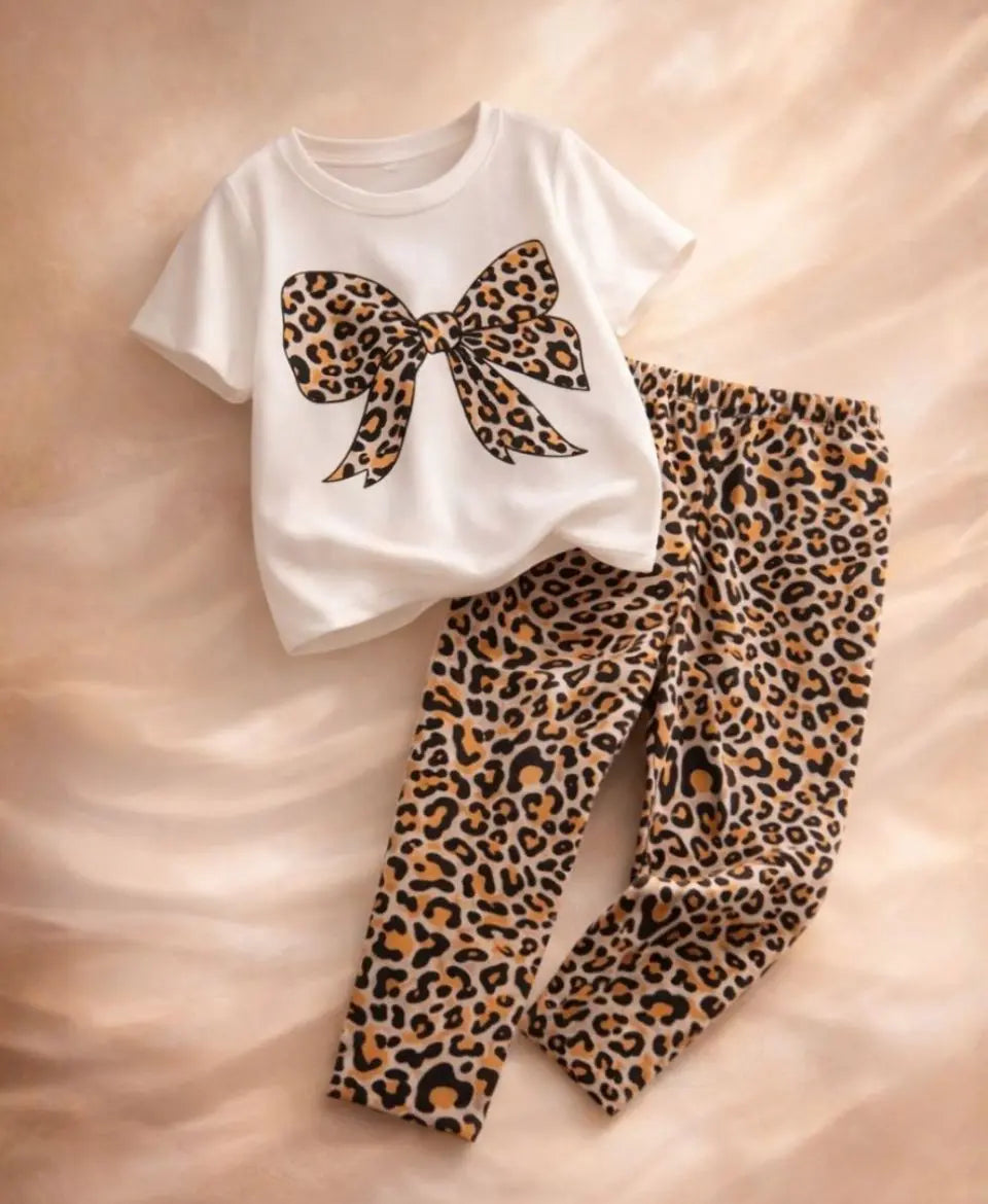 Leopard Bow Summer Suit Set