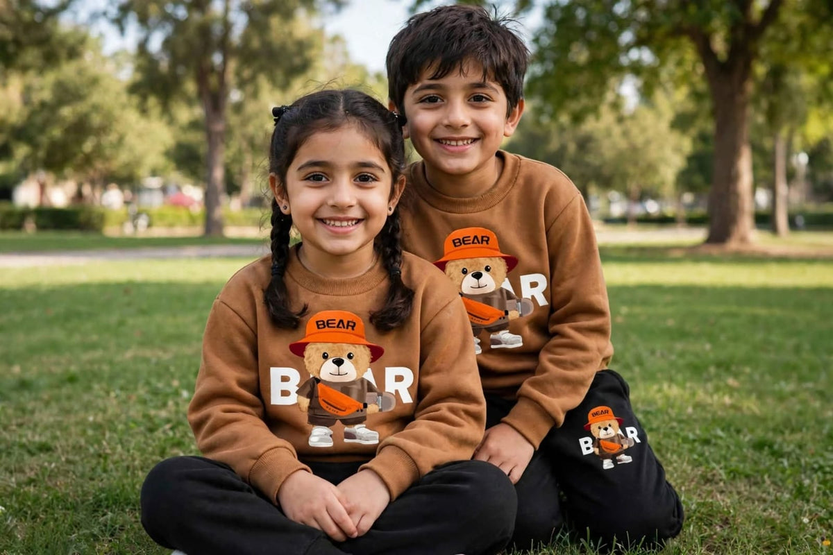 Bear Winter Tracksuit For Kids | Brown & Black 2PC Set