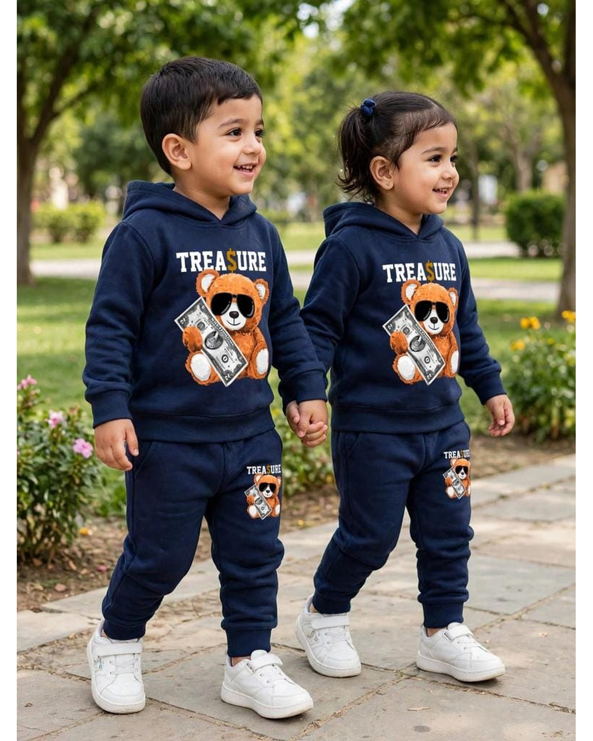 Kids Navy Blue Teddy Bear Hoodie Tracksuit