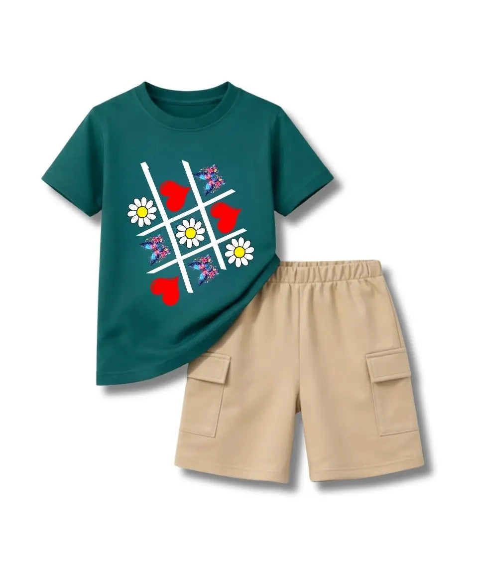 Butterfly Hearts Grid Girls Suit Set