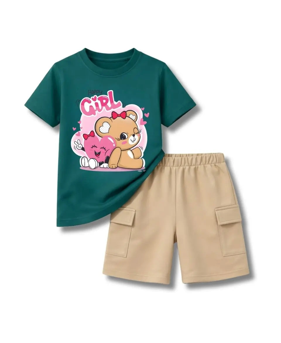 Happy Girl Teddy Pink Summer Suit Set 2