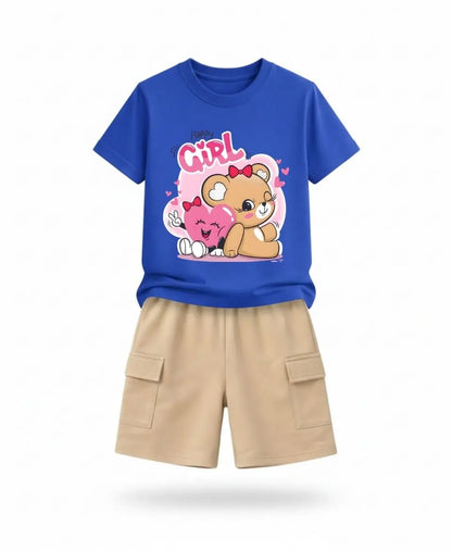 Happy Girl Teddy Pink Summer Suit Set 2