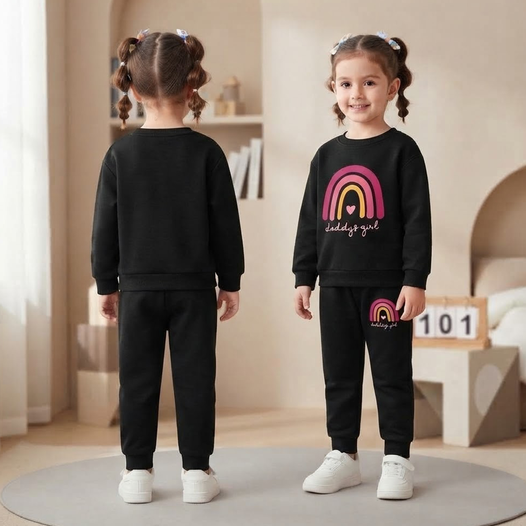 Toddler Girls' "Daddy's Girl" Rainbow Black Sweatshirt & Jogger Set