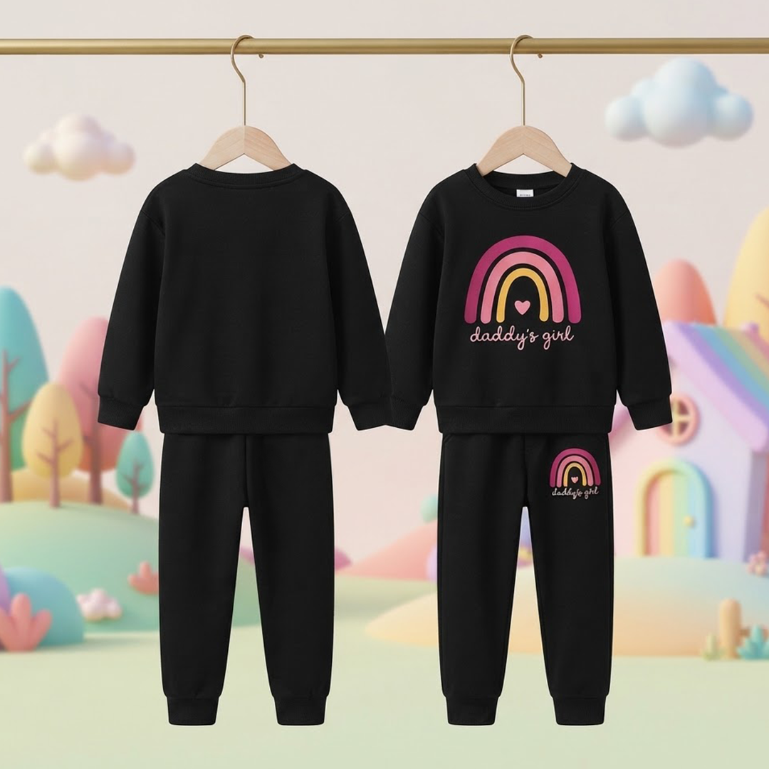 Toddler Girls' "Daddy's Girl" Rainbow Black Sweatshirt & Jogger Set