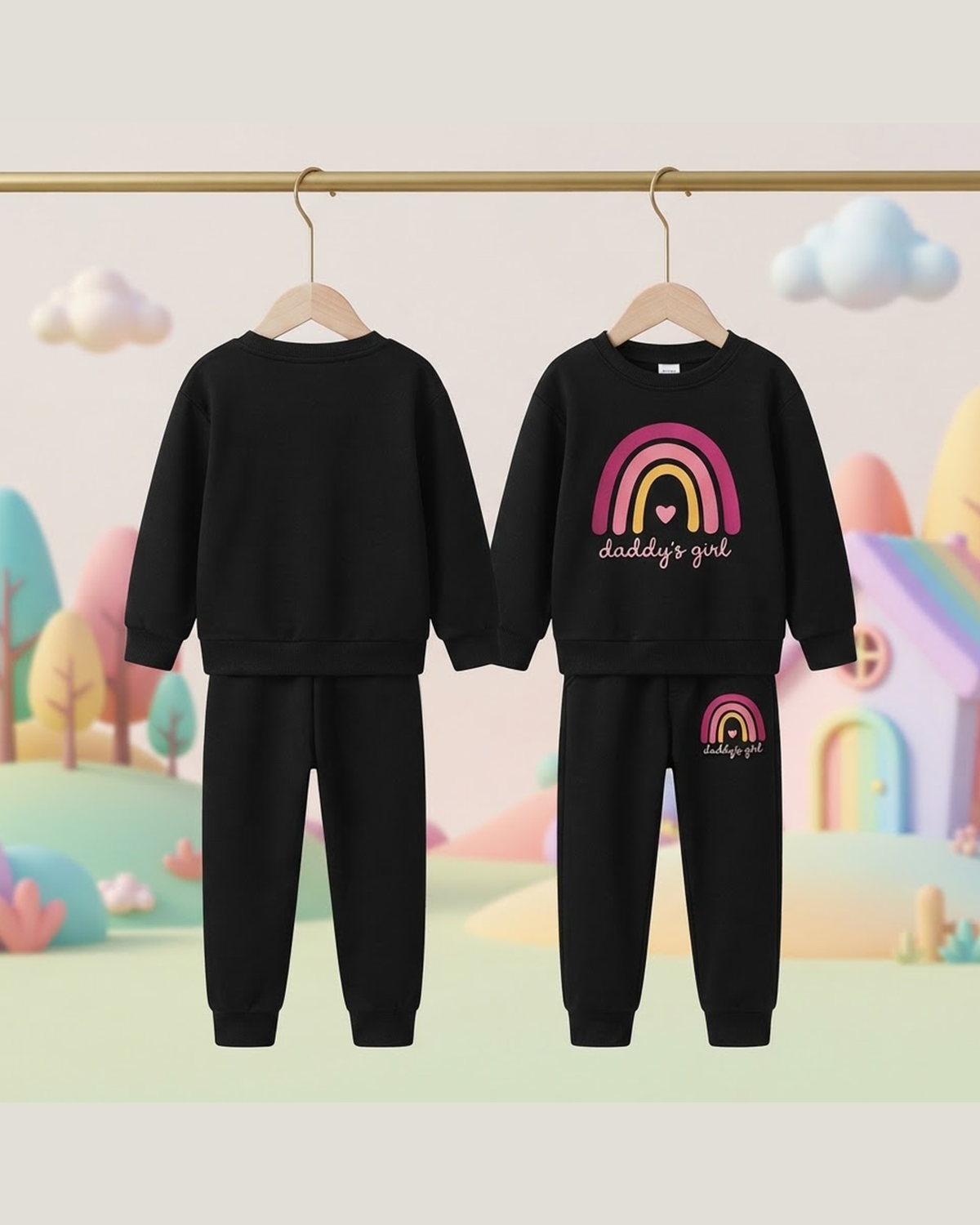 Toddler Girls' "Daddy's Girl" Rainbow Black Sweatshirt & Jogger Set