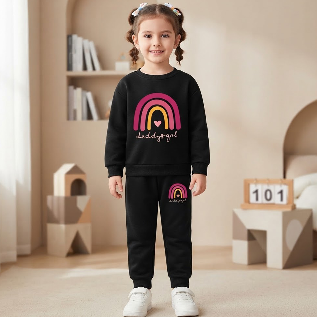 Toddler Girls' "Daddy's Girl" Rainbow Black Sweatshirt & Jogger Set
