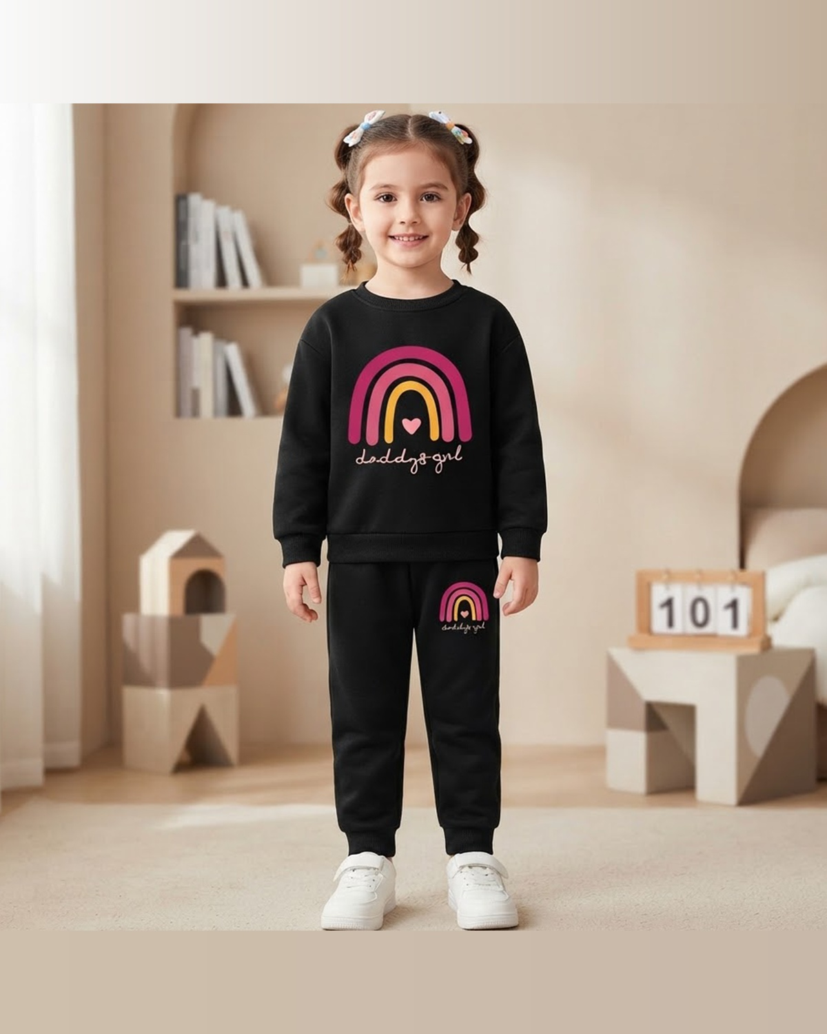 Toddler Girls' "Daddy's Girl" Rainbow Black Sweatshirt & Jogger Set