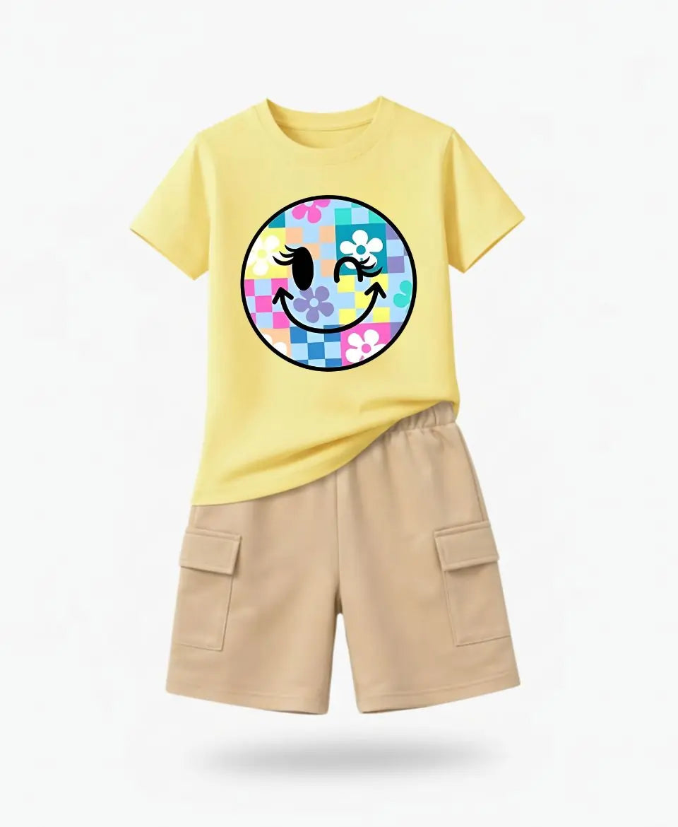 Pastel Smiley Bloom Kids Suit Set