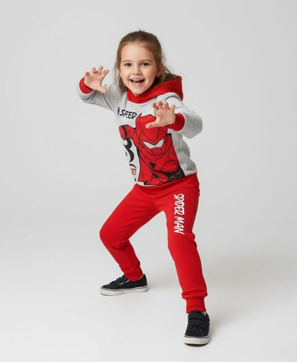 Kids Fleece Hoodie & Trouser Set – Superhero Winter Outfit