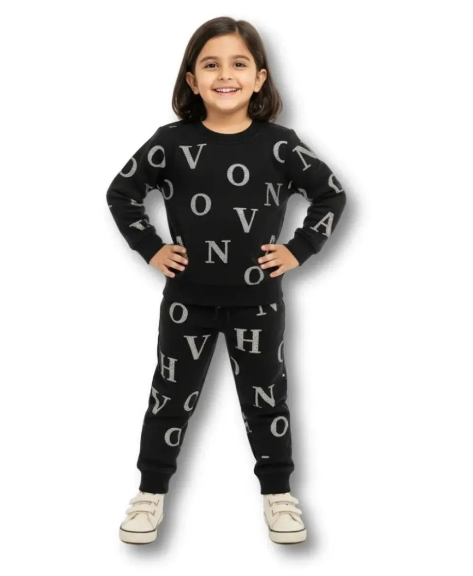 Unisex Fleece Sweatshirt & Trouser Set – Letter Print Winter Outfit