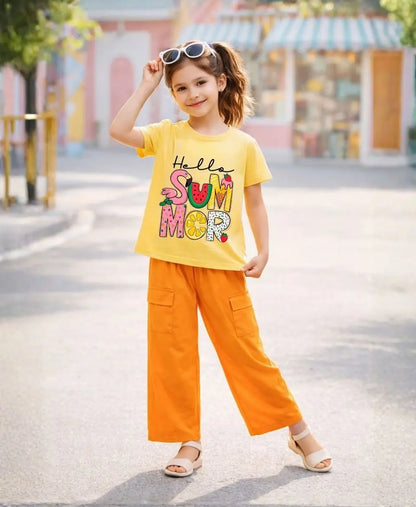 Hello Summer Girls Suit Set Orange Trousers