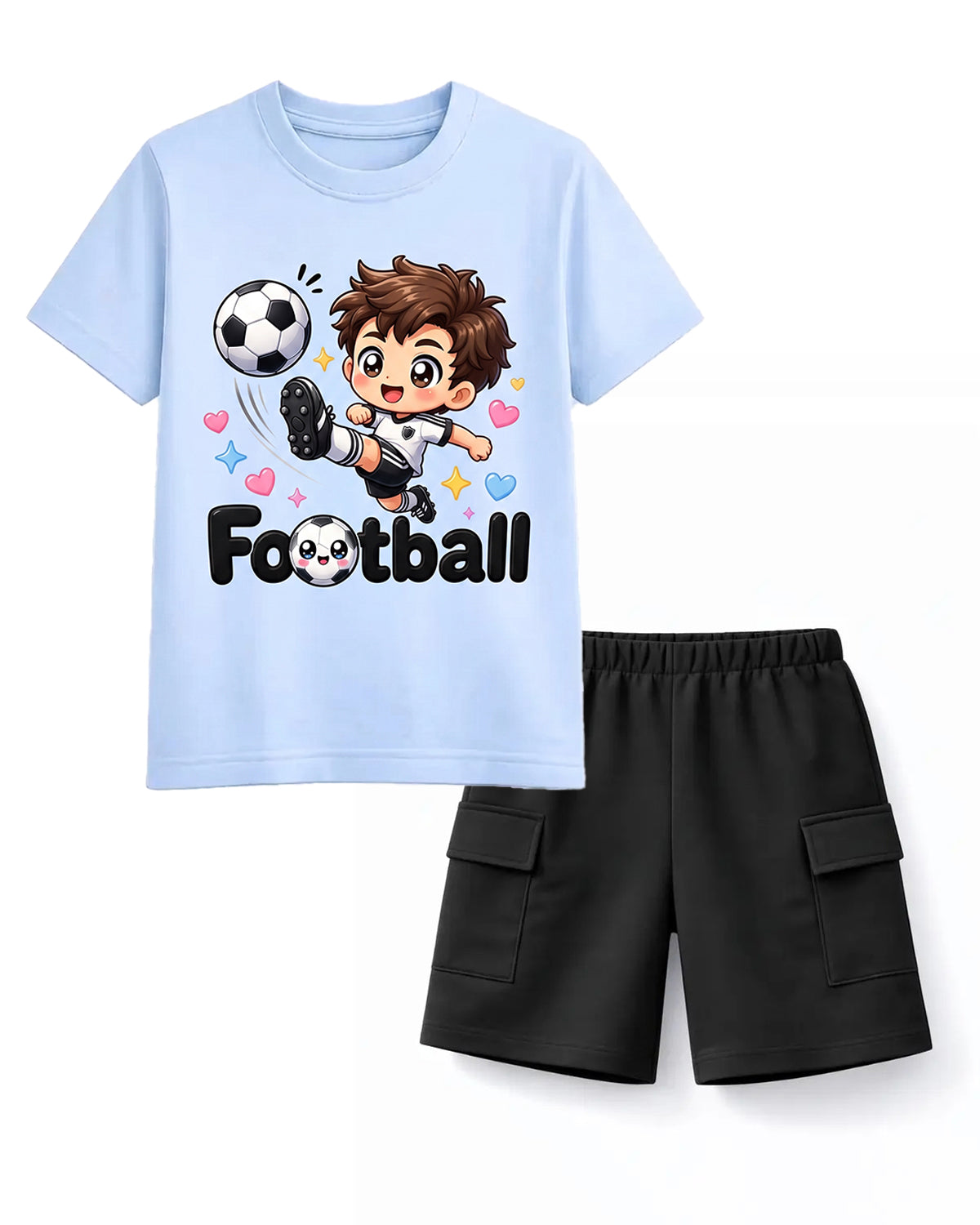 Little MVP Football Graphic Tee & Khaki Cargo Shorts Set