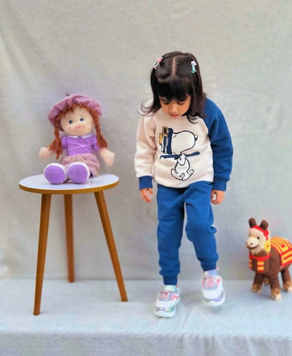 Unisex Cotton Fleece Sweatshirt & Trouser Set – Blue Beige Winter Outfit