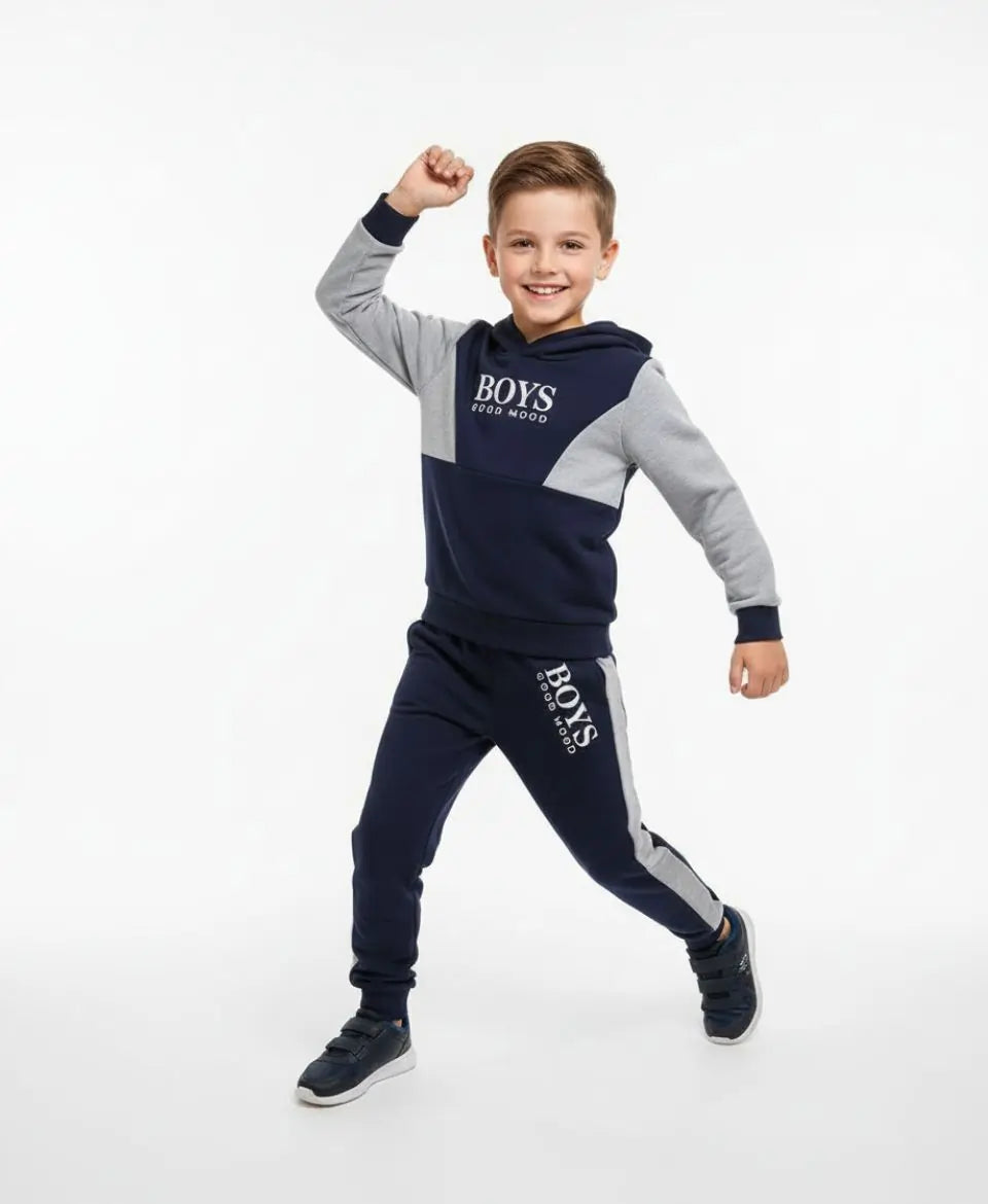 Boys Fleece Tracksuit Set – Navy & Grey Winter Outfit