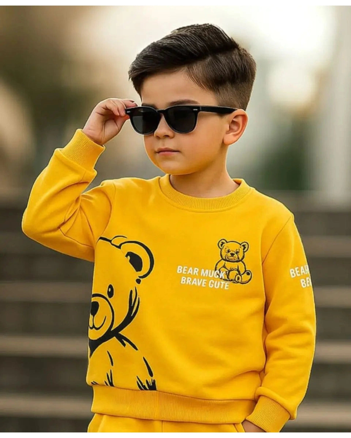 Kids Yellow Fleece Bear Sweatshirt – Cute & Warm Winter Wear