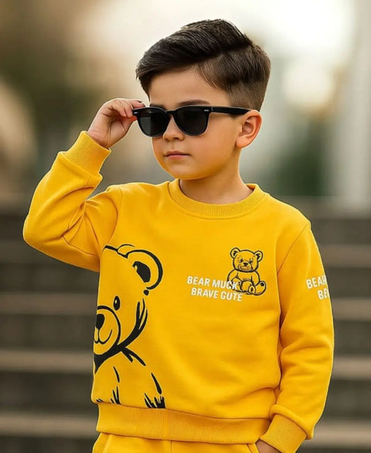 Kids Yellow Fleece Bear Sweatshirt – Cute & Warm Winter Wear