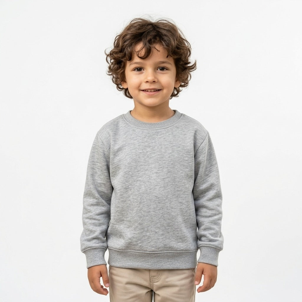 Kids Solid Heather Grey Minimalist Fleece Sweatshirt | Casual Winter Wear