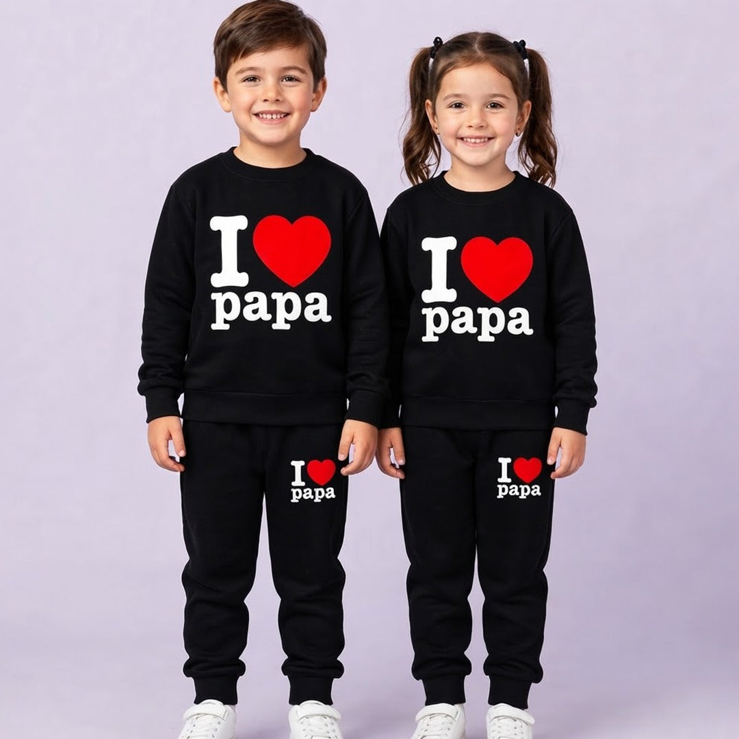 Kids "I Love Papa" Graphic Black Tracksuit Set