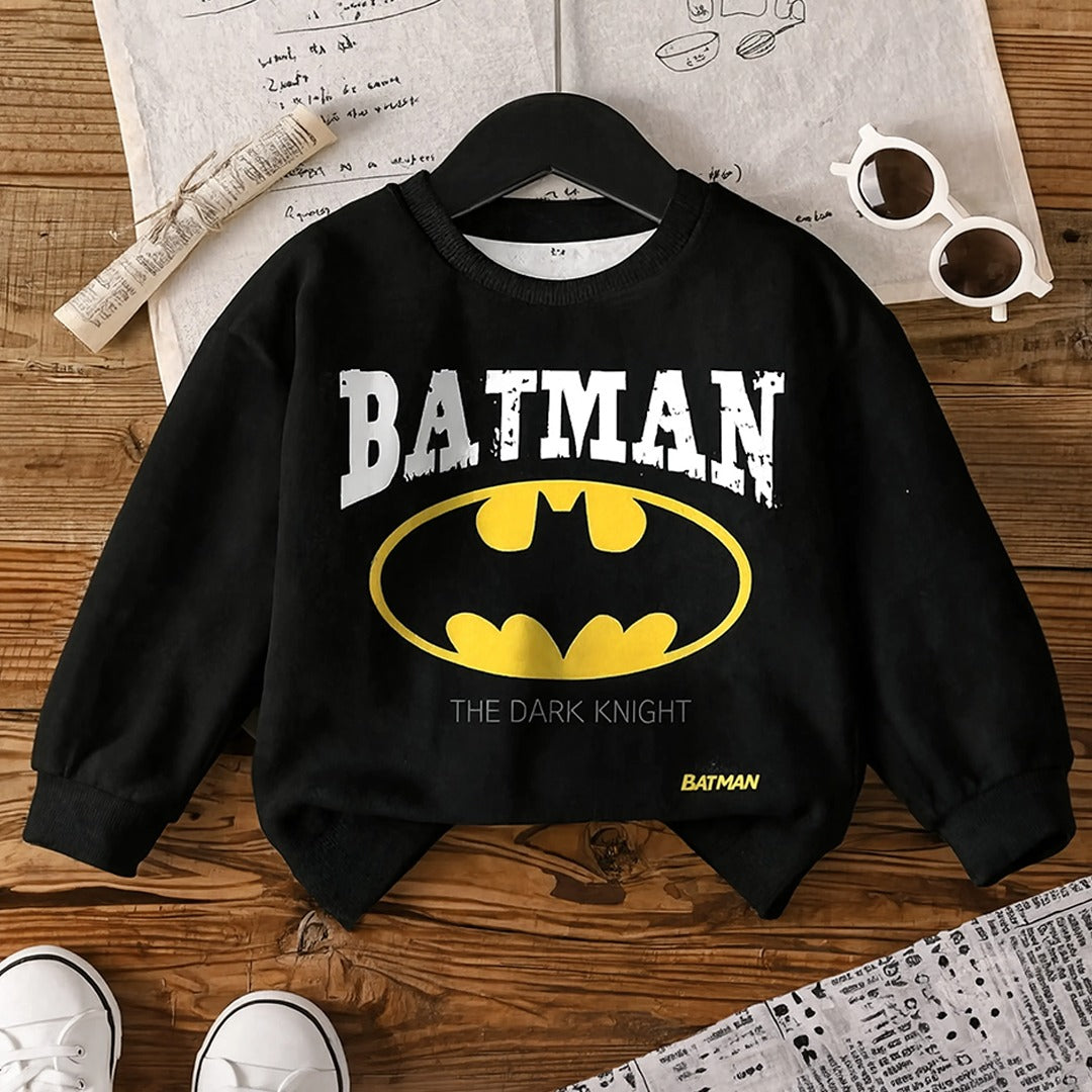 Kids Batman "The Dark Knight" Graphic Black Sweatshirt | Superhero Crewneck Pullover