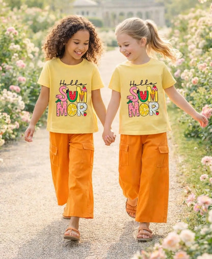 Hello Summer Girls Suit Set Orange Trousers