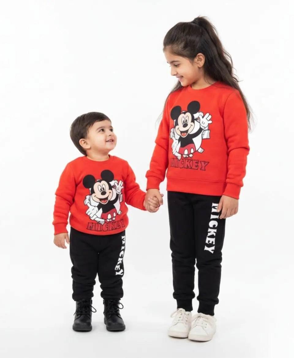 Unisex Mickey Print Sweatshirt & Trouser Set for Kids
