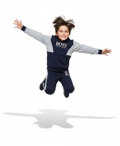 Boys Fleece Tracksuit Set – Navy & Grey Winter Outfit