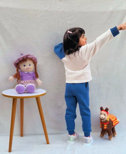 Unisex Cotton Fleece Sweatshirt & Trouser Set – Blue Beige Winter Outfit