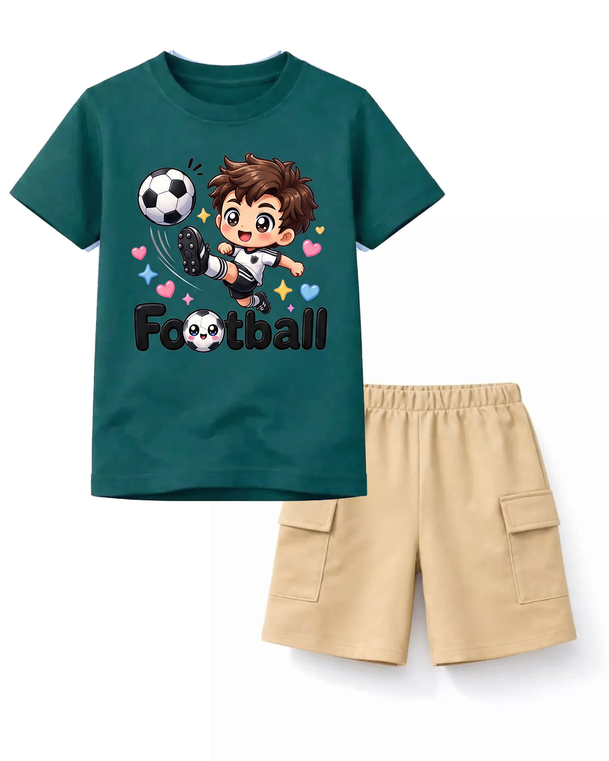 Little MVP Football Graphic Tee & Khaki Cargo Shorts Set