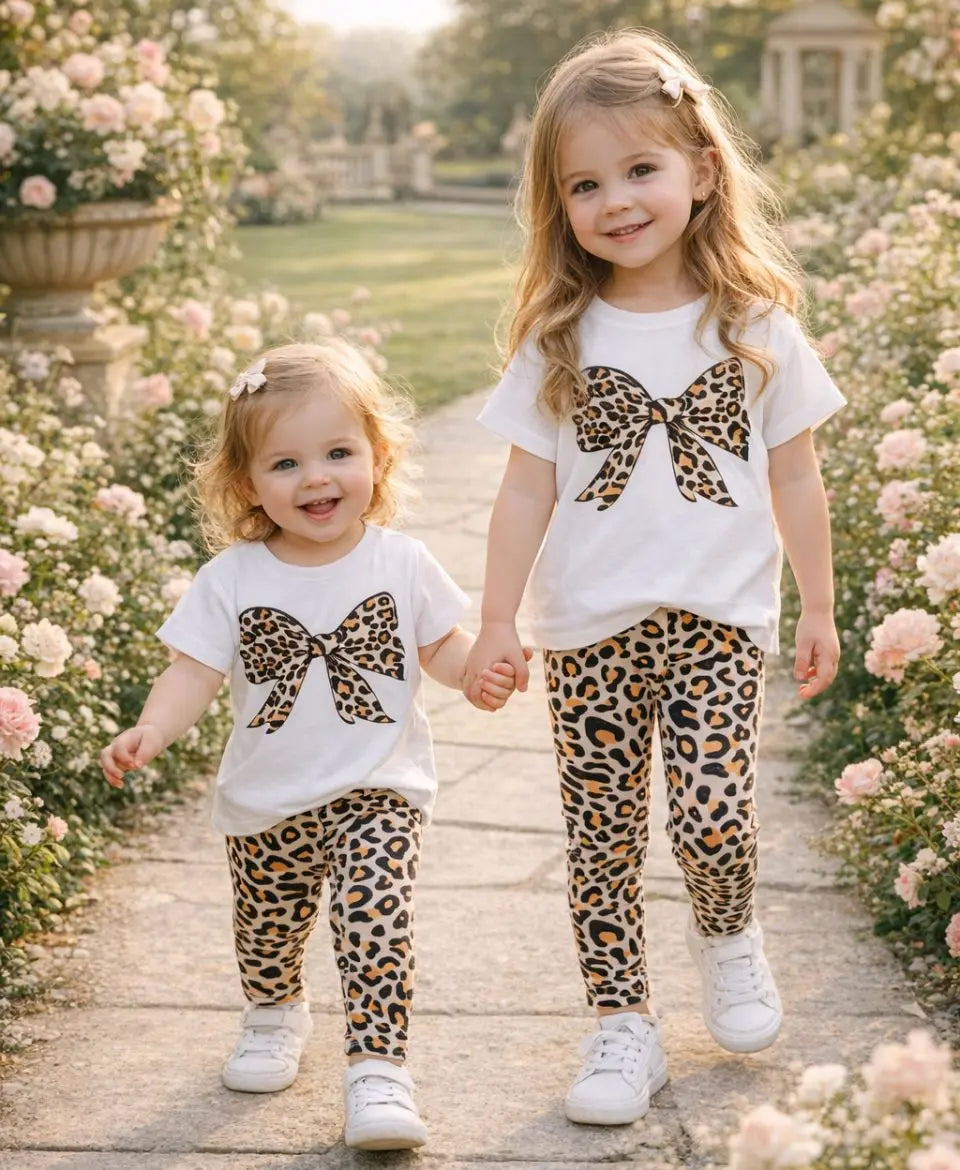 Leopard Bow Summer Suit Set