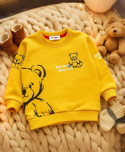 Kids Yellow Fleece Bear Sweatshirt – Cute & Warm Winter Wear