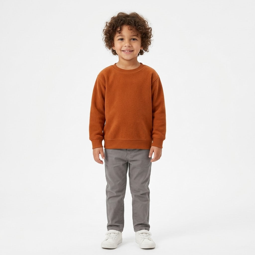 Kids Solid Rust Orange Minimalist Fleece Sweatshirt | Casual Winter Wear