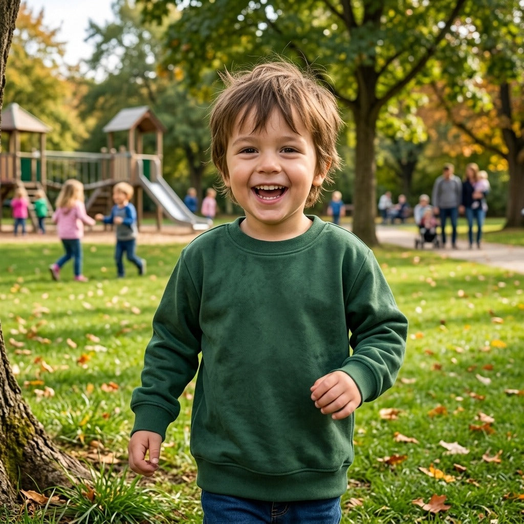 Kids Solid Forest Green Minimalist Fleece Sweatshirt | Casual Winter Wear