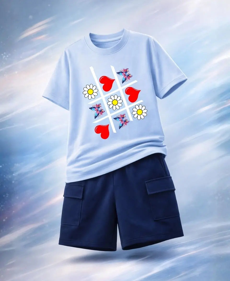 Butterfly Hearts Grid Girls Suit Set