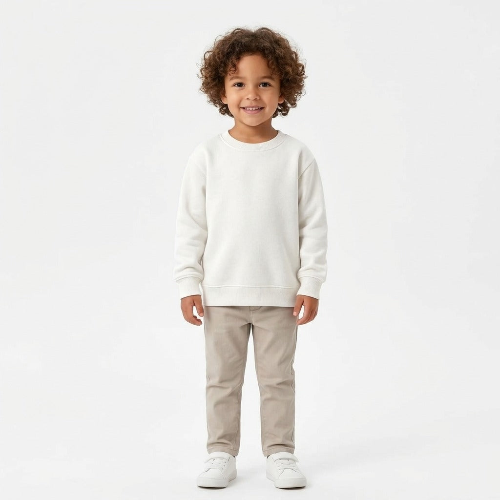 Kids Solid Off-White Minimalist Fleece Sweatshirt | Casual Winter Wear