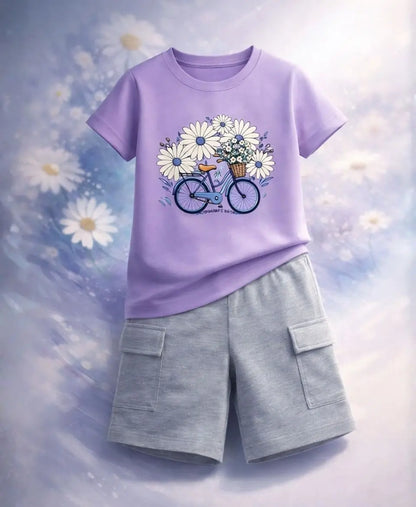 Lavender Daisy Bicycle Girls Suit Set