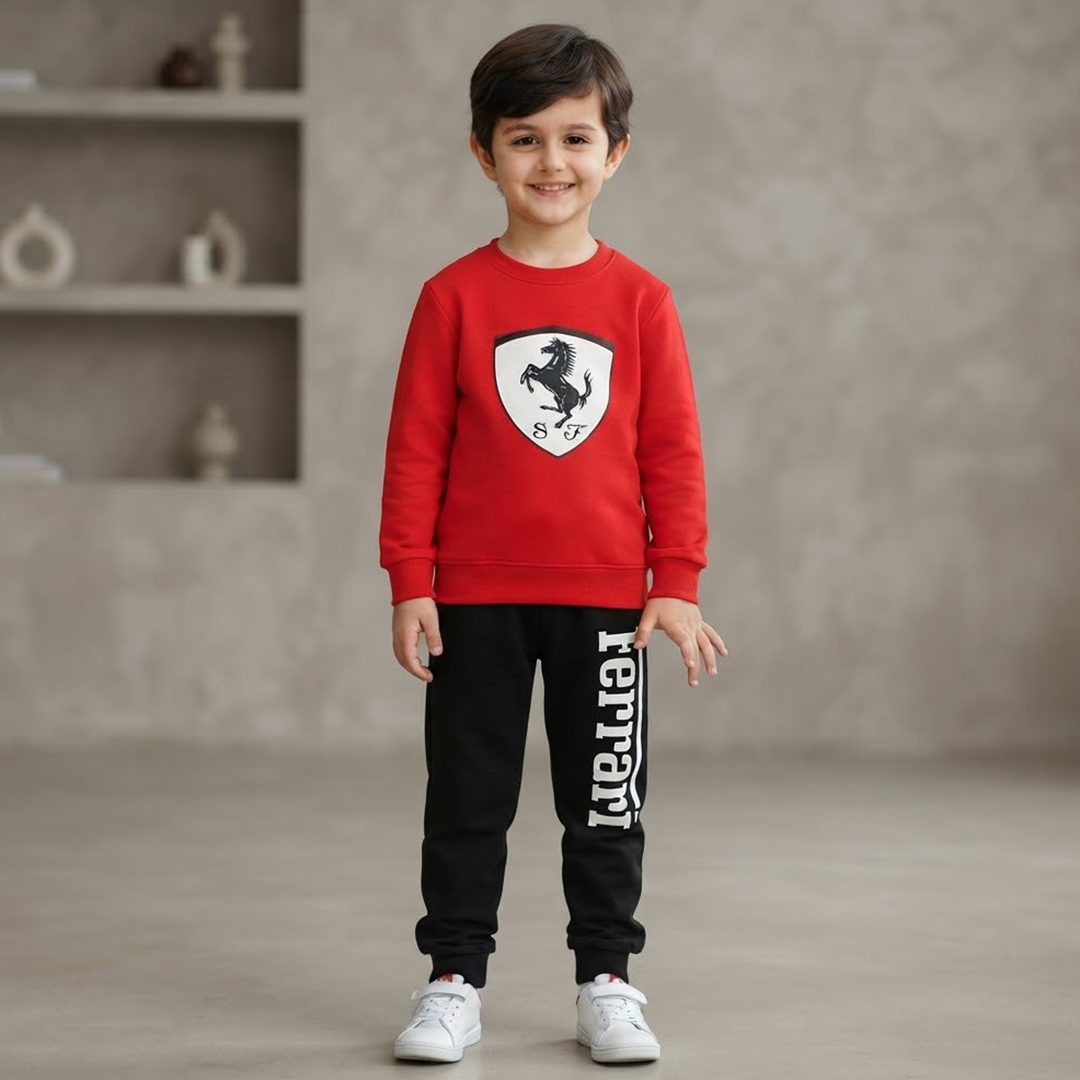 Kids' Scuderia Ferrari Red & Black Sweatshirt Jogger Set