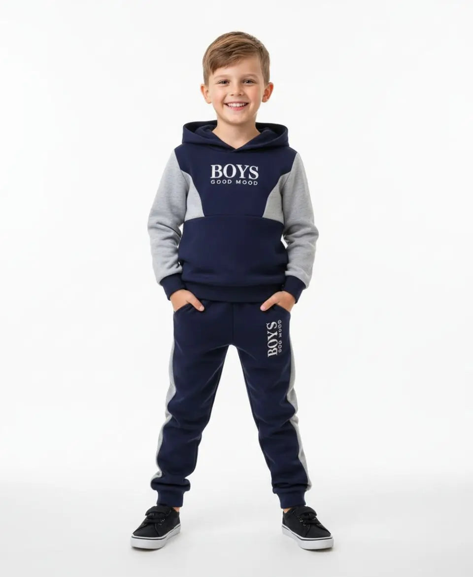 Boys Fleece Tracksuit Set – Navy & Grey Winter Outfit