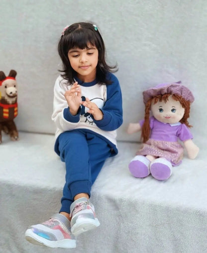 Unisex Cotton Fleece Sweatshirt & Trouser Set – Blue Beige Winter Outfit