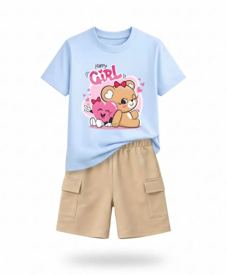 Happy Girl Teddy Pink Summer Suit Set 2