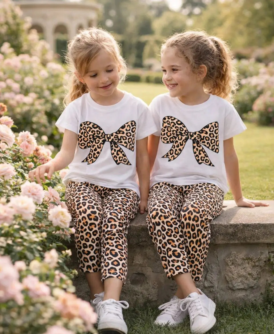 Leopard Bow Summer Suit Set
