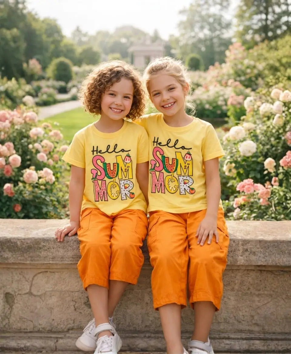 Hello Summer Girls Suit Set Orange Trousers