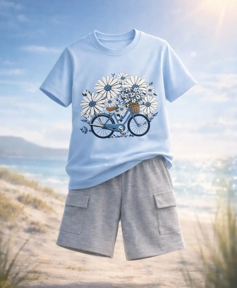 Lavender Daisy Bicycle Girls Suit Set