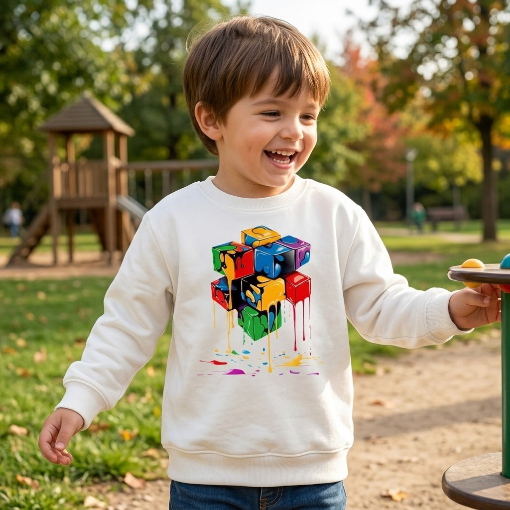 Kids Off-White Melted Color Block Cube Graphic Fleece Sweatshirt | Casual Winter Wear