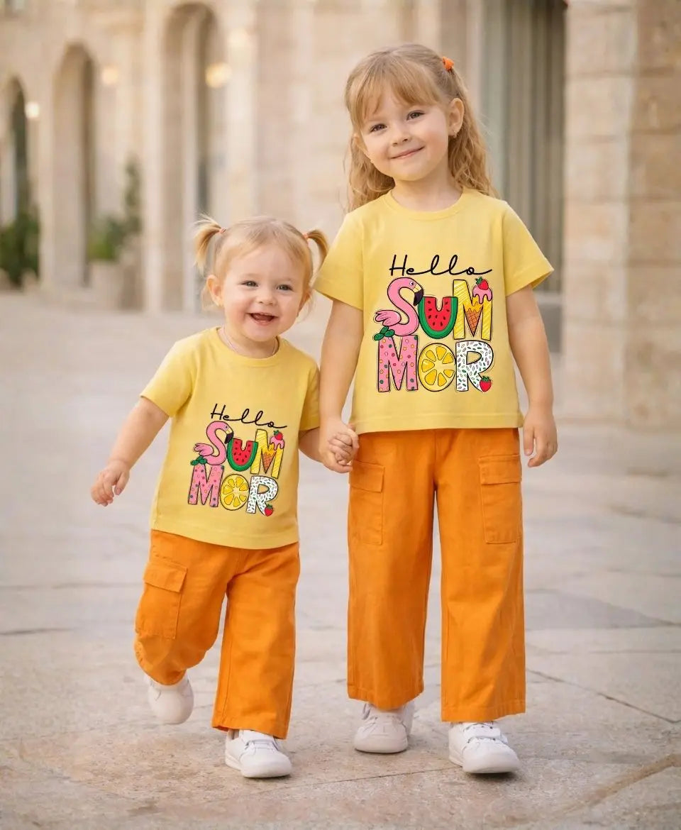 Hello Summer Girls Suit Set Orange Trousers