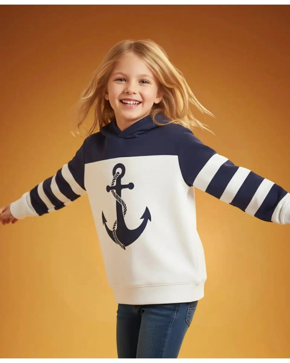 Unisex Cotton Anchor Print Hoodie – Cozy Navy & White Winter Wear