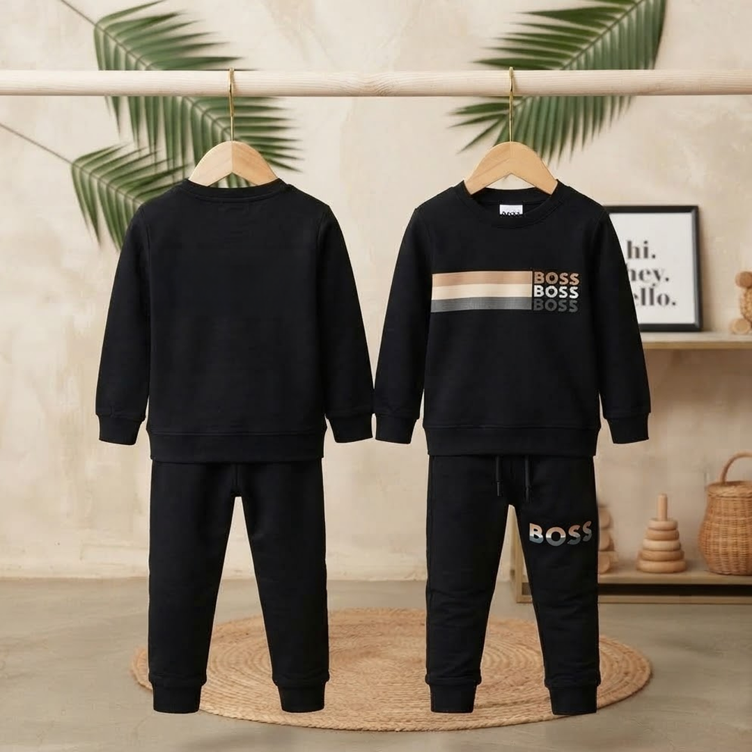 Kids' BOSS Black Striped Sweatshirt & Jogger Set