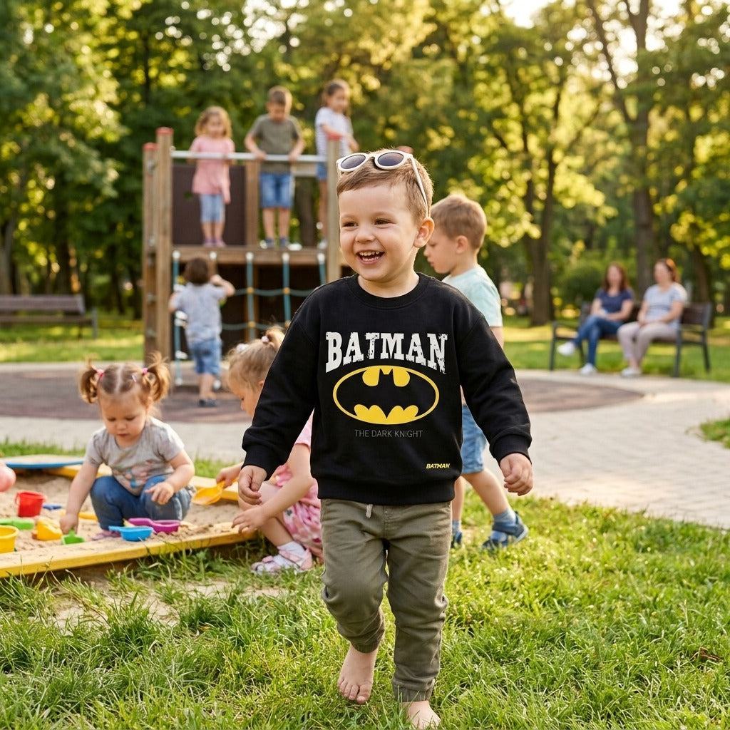 Kids Batman "The Dark Knight" Graphic Black Sweatshirt | Superhero Crewneck Pullover